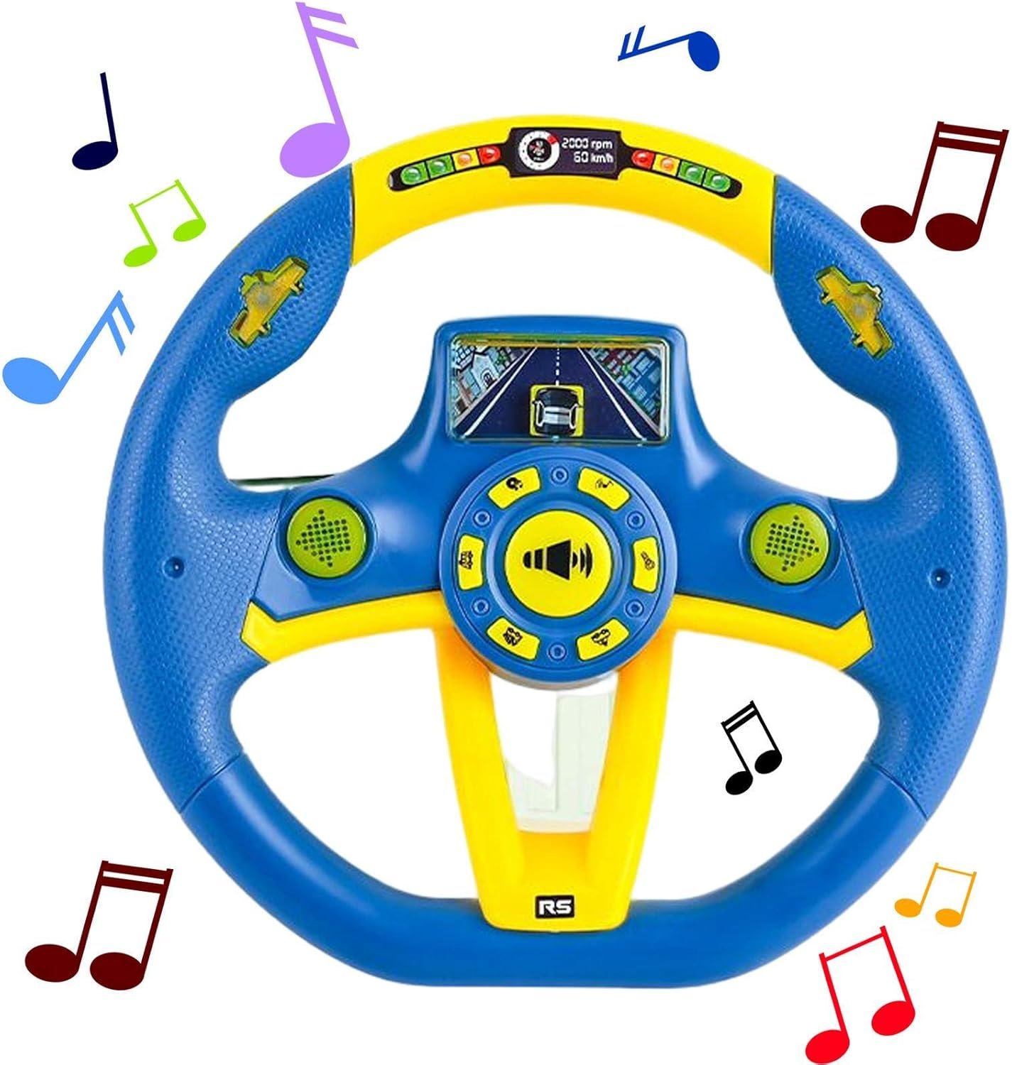 Simulation Car Driver Music Steering Wheel Toy 360 ° Rotation Big(Blue)